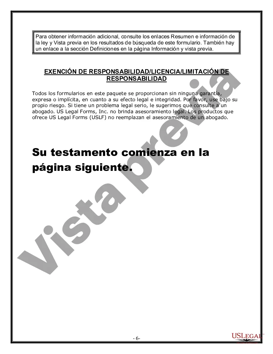 Preview Formulario de última voluntad y testamento legal para personas divorciadas que no se han vuelto a casar y no tienen hijos