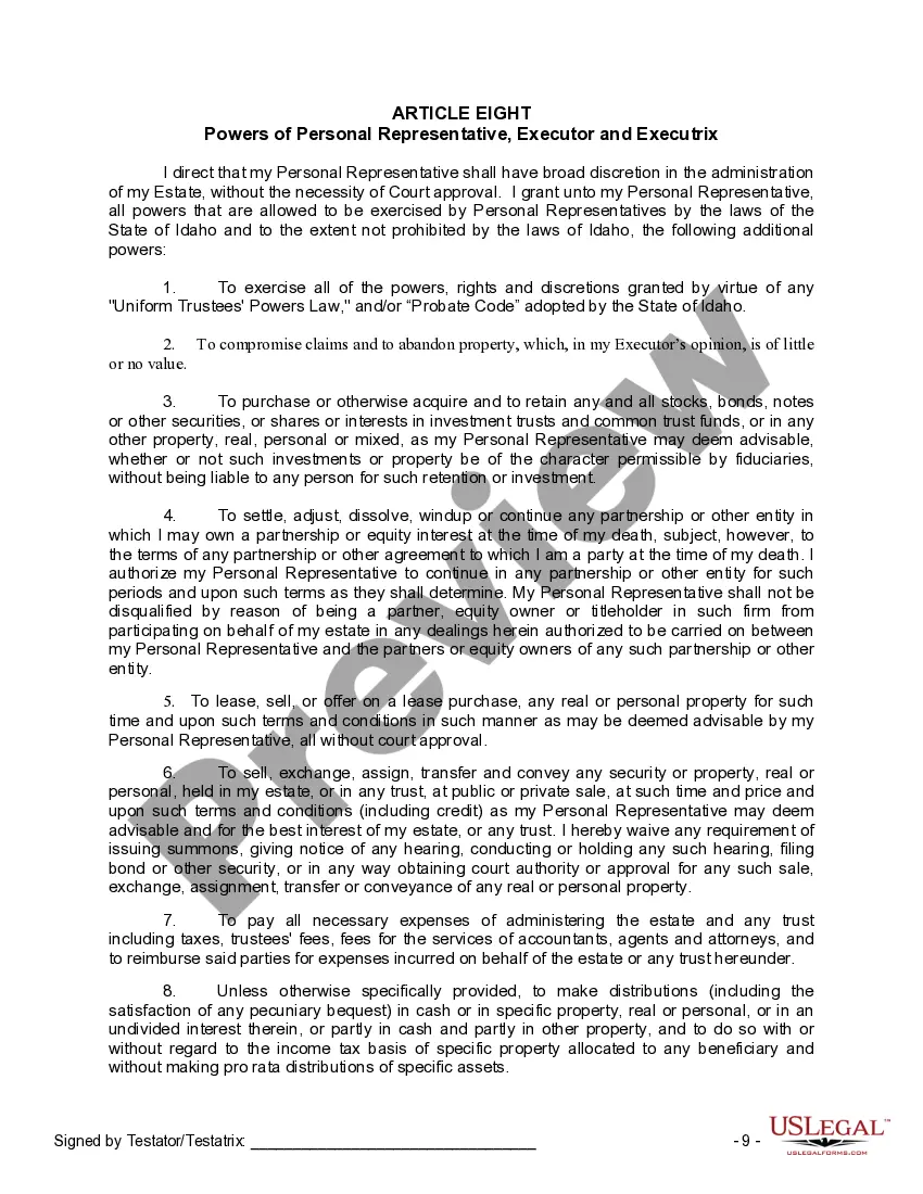 Preview Last Will and Testament for Divorced Person Not Remarried with No Children