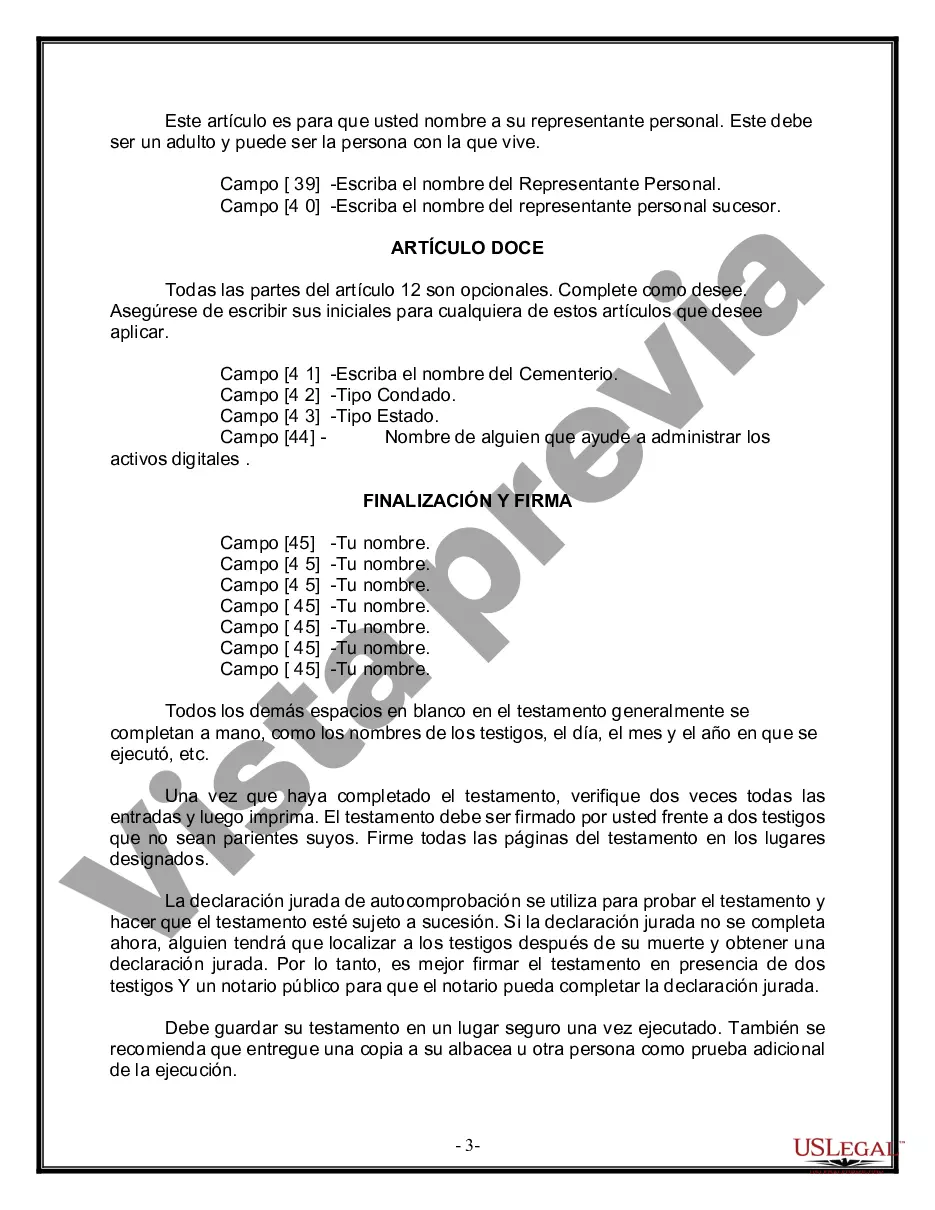 Preview Formulario de última voluntad y testamento legal para personas divorciadas que no se han vuelto a casar con hijos adultos y menores