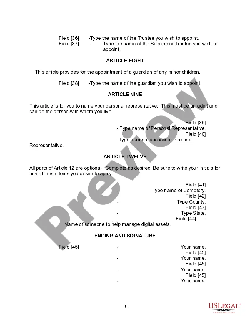 Preview Last Will and Testament for Divorced Person Not Remarried with Adult and Minor Children