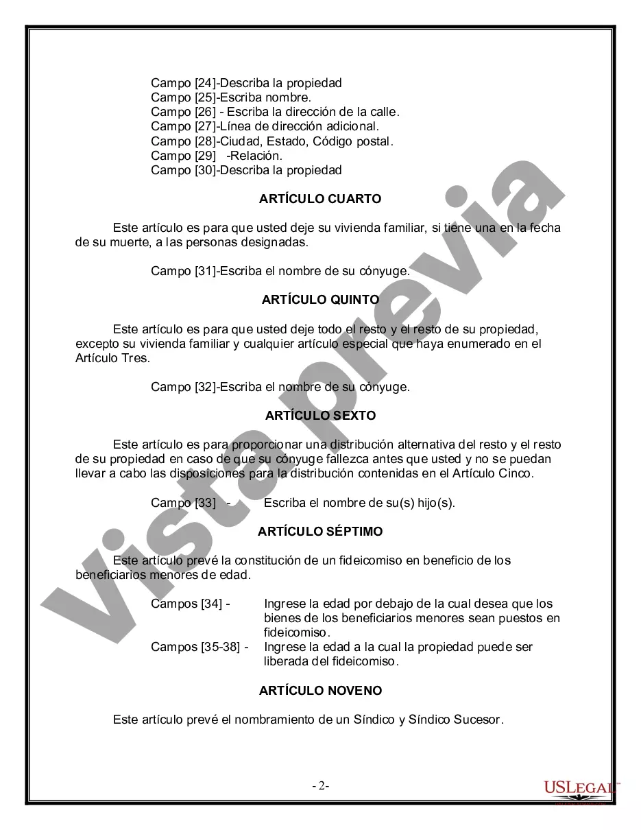 Preview Formulario de última voluntad y testamento legal para persona casada con hijos menores