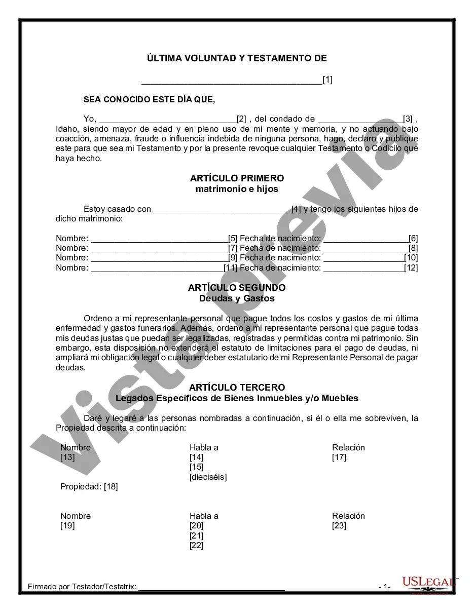 Preview Formulario de última voluntad y testamento legal para persona casada con hijos menores