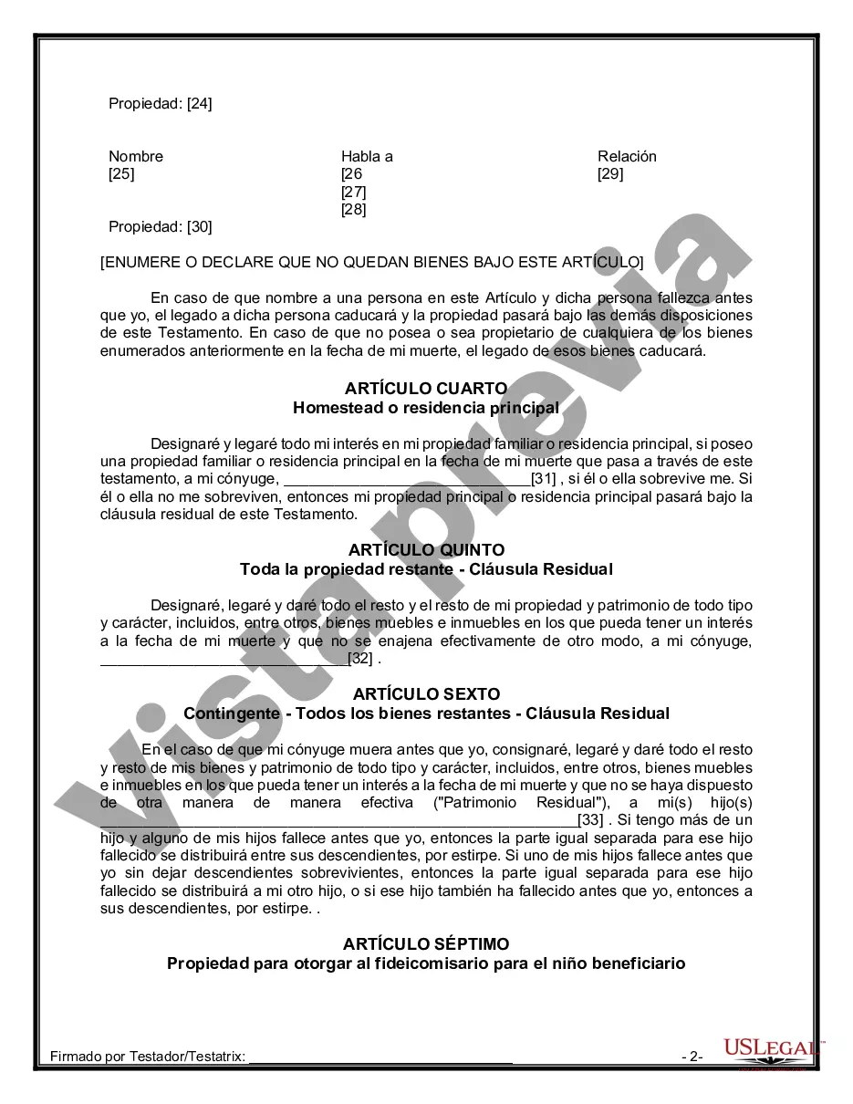 Preview Formulario de última voluntad y testamento legal para persona casada con hijos menores