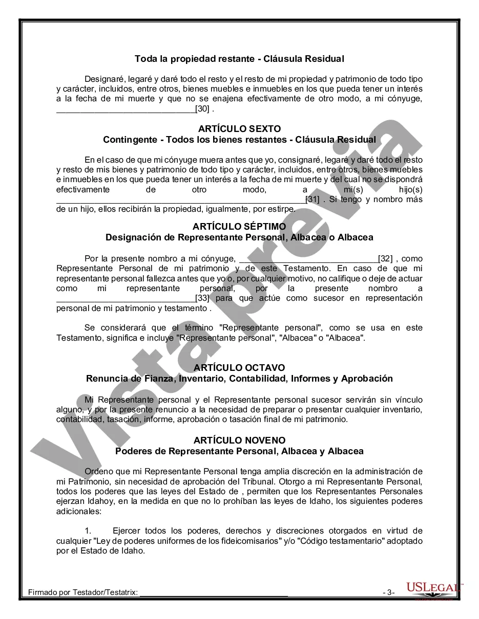 Preview Paquete de Voluntades Mutuas con Últimas Voluntades y Testamentos para Pareja Casada con Hijos Adultos