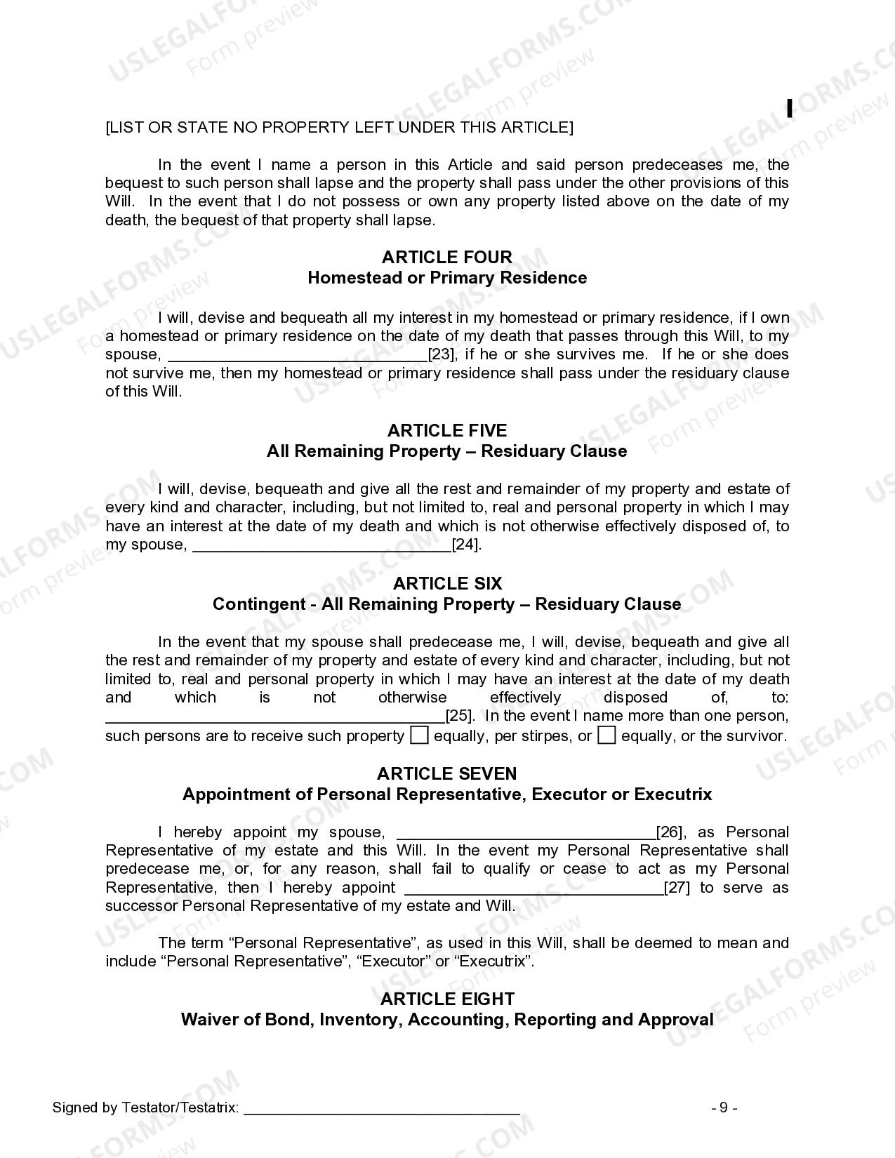 Preview Mutual Wills package with Last Wills and Testaments for Married Couple with No Children