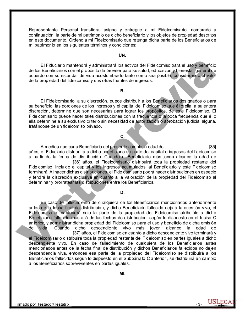 Preview Formulario Legal de Última Voluntad y Testamento para Persona Casada con Hijos Adultos y Menores