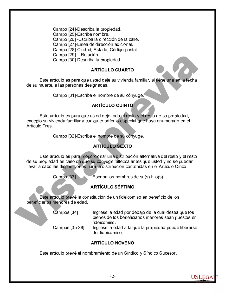 Preview Formulario Legal de Última Voluntad y Testamento para Persona Casada con Hijos Adultos y Menores