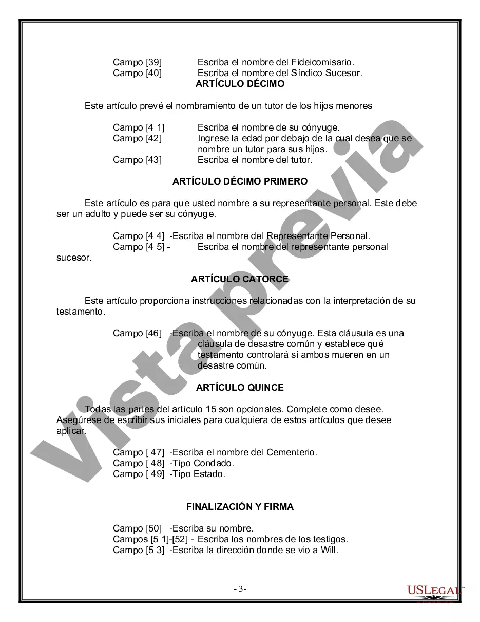 Preview Formulario Legal de Última Voluntad y Testamento para Persona Casada con Hijos Adultos y Menores
