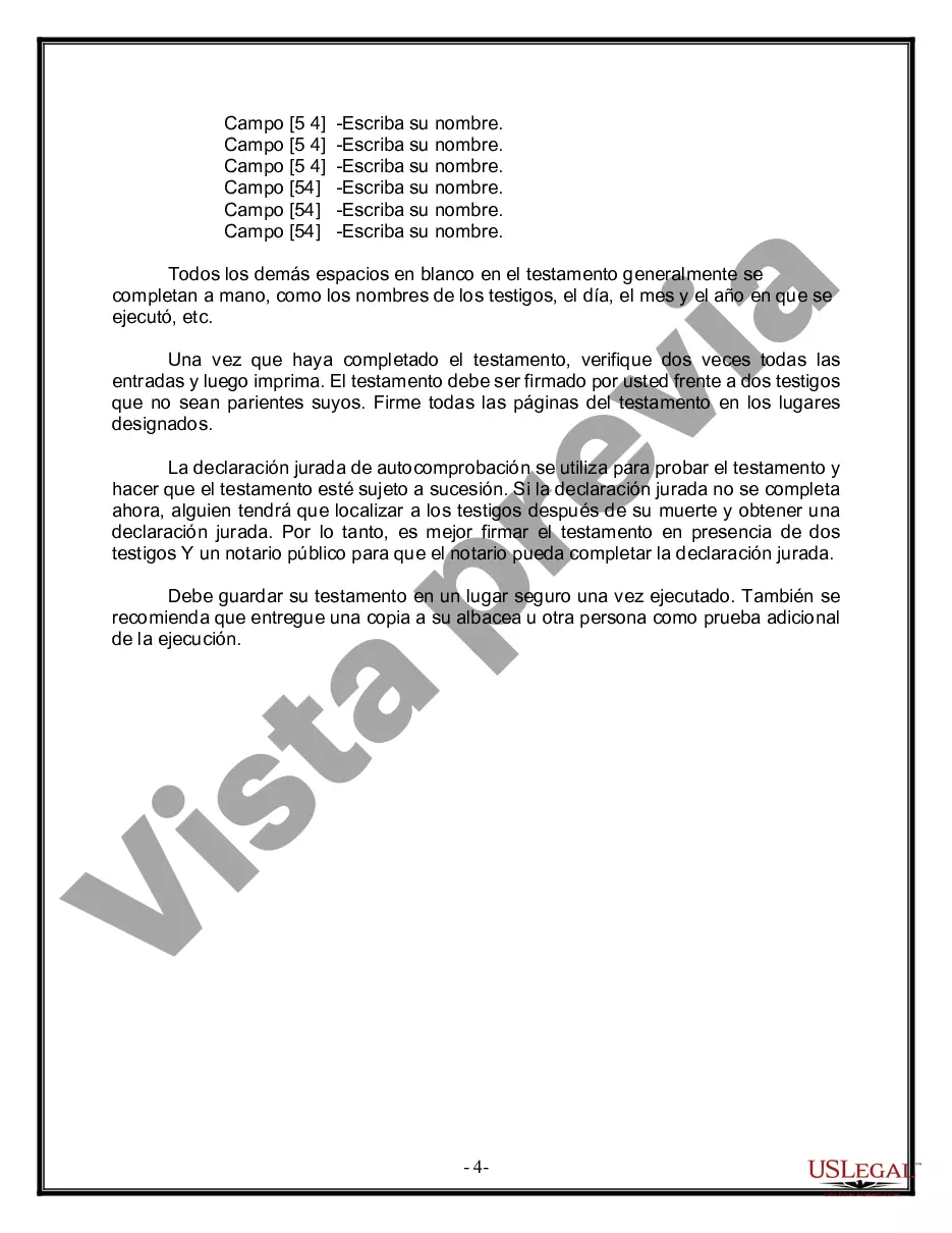 Preview Formulario Legal de Última Voluntad y Testamento para Persona Casada con Hijos Adultos y Menores