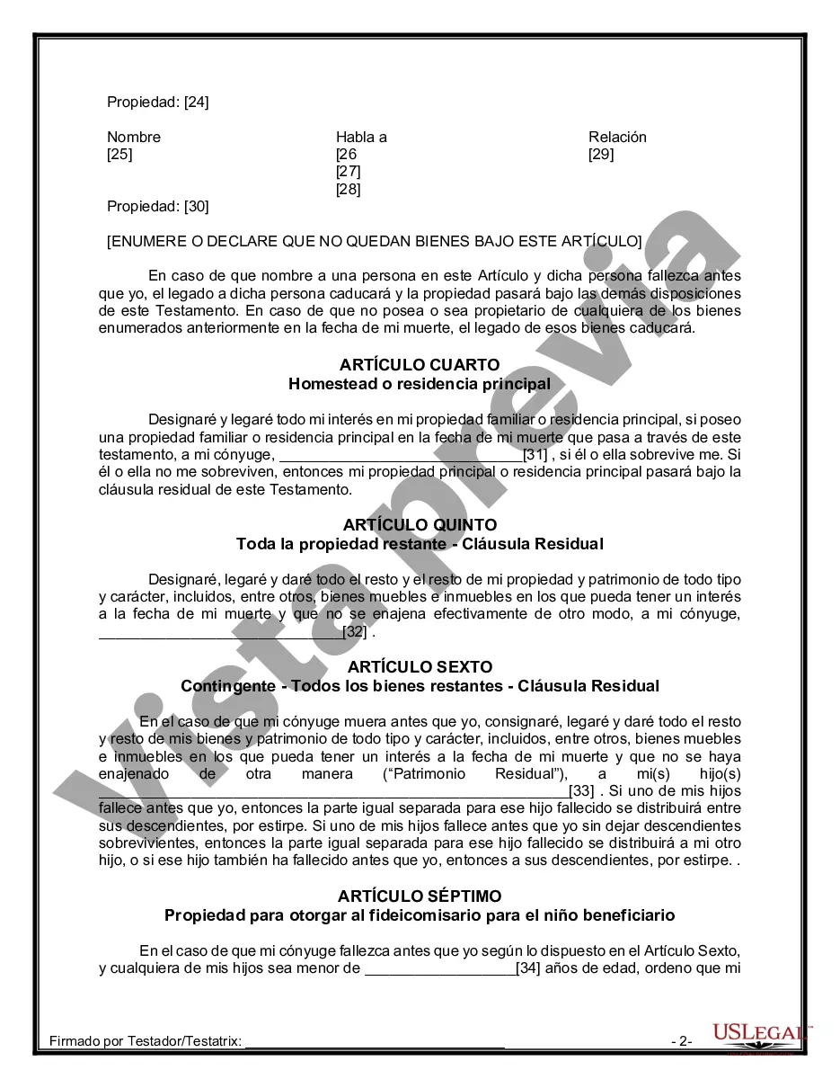 Preview Formulario Legal de Última Voluntad y Testamento para Persona Casada con Hijos Adultos y Menores