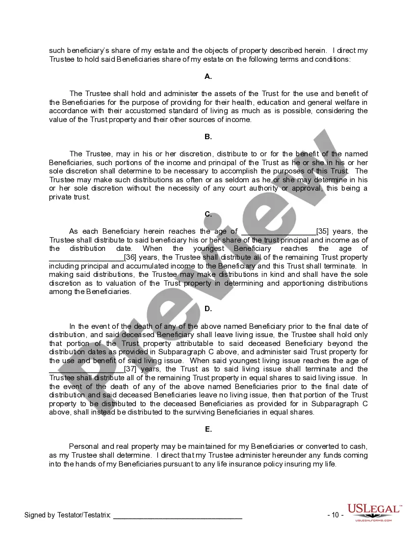 Preview Last Will and Testament for Married Person with Adult and Minor Children