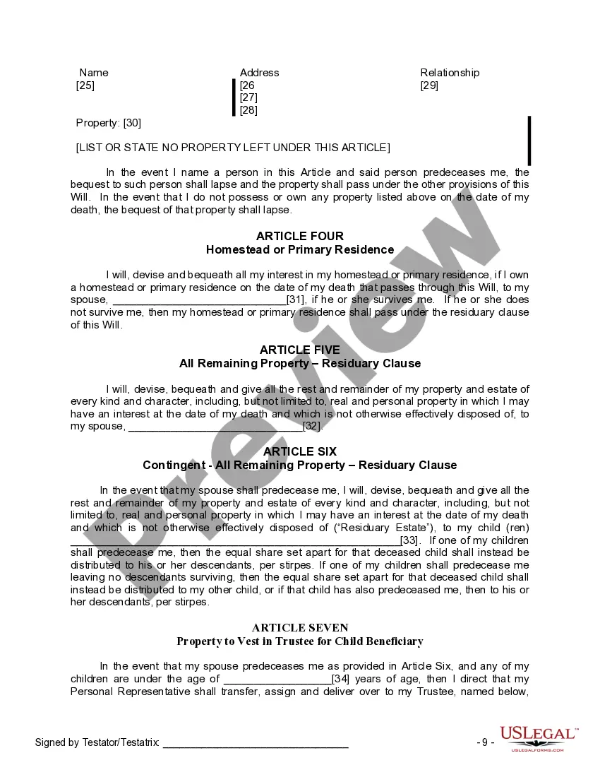Preview Last Will and Testament for Married Person with Adult and Minor Children