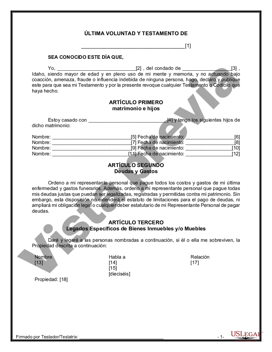 Preview Paquete de Voluntades Mutuas con Últimas Voluntades y Testamentos para Pareja Casada con Hijos Mayores y Menores