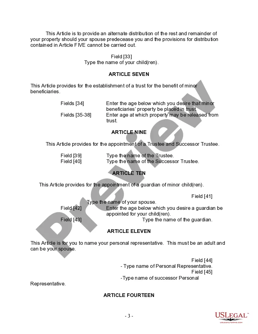 Preview Mutual Wills Package with Last Wills and Testaments for Married Couple with Adult and Minor Children