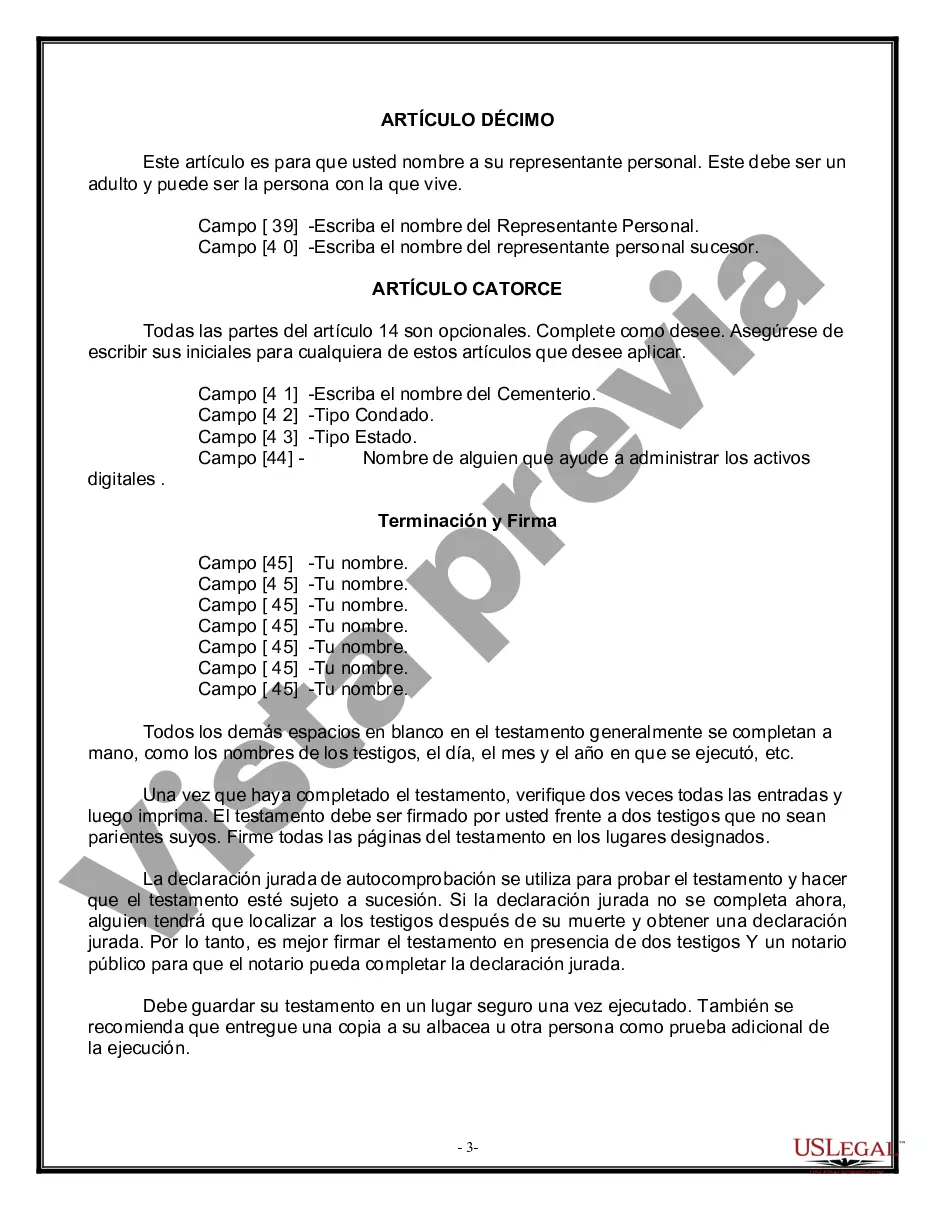 Preview Formulario Legal de Última Voluntad y Testamento para Viuda o Viudo con Hijos Menores