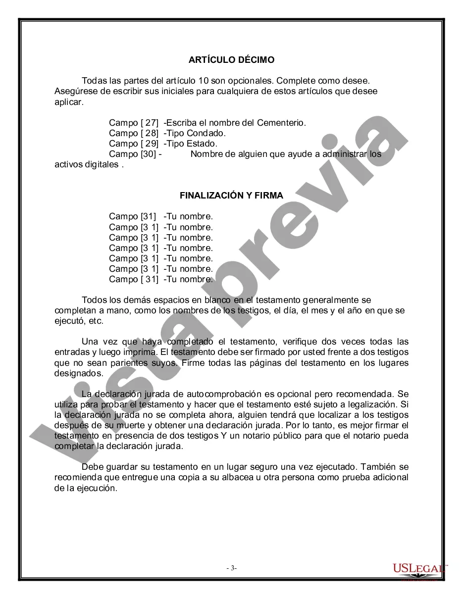 Preview Formulario de última voluntad legal para una viuda o viudo sin hijos