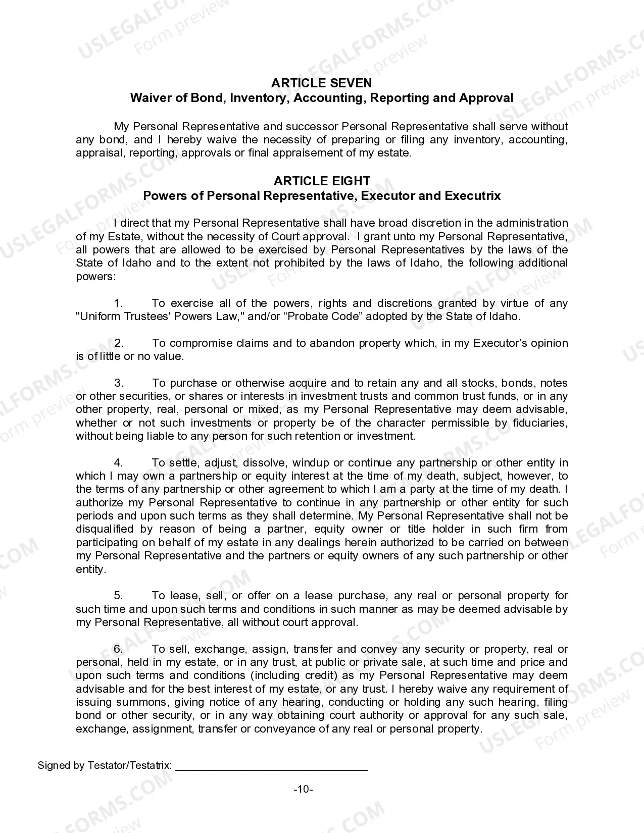 Preview Last Will for a Widow or Widower with no Children