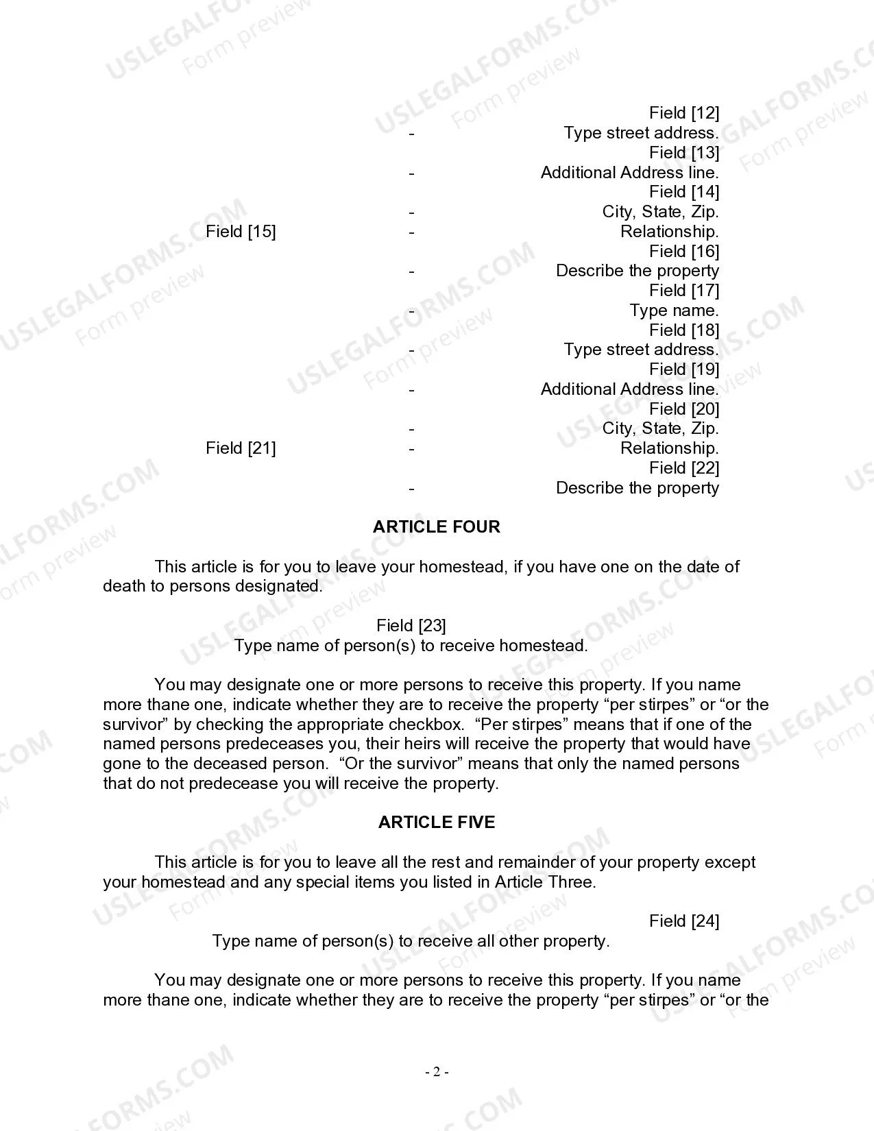 Preview Last Will for a Widow or Widower with no Children
