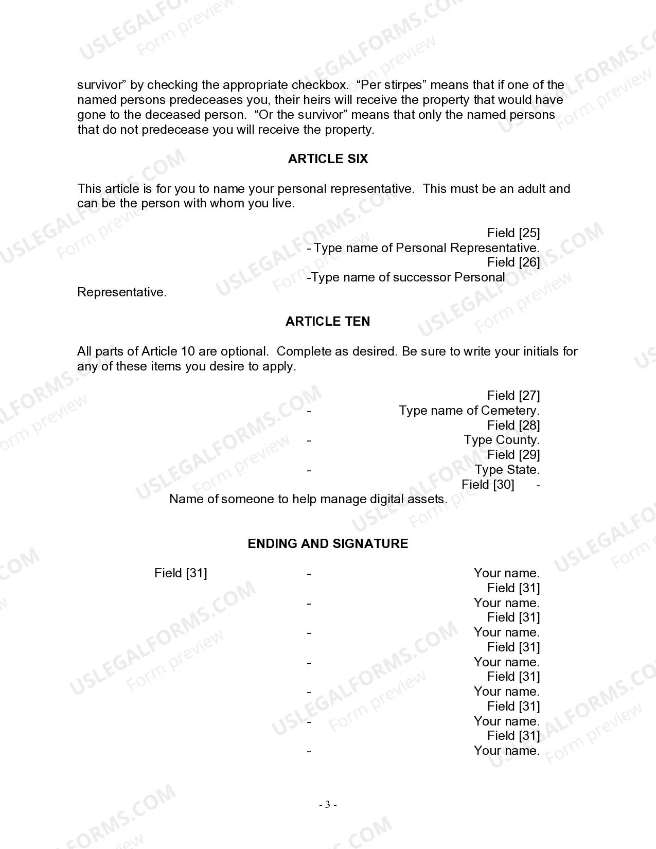 Preview Last Will for a Widow or Widower with no Children