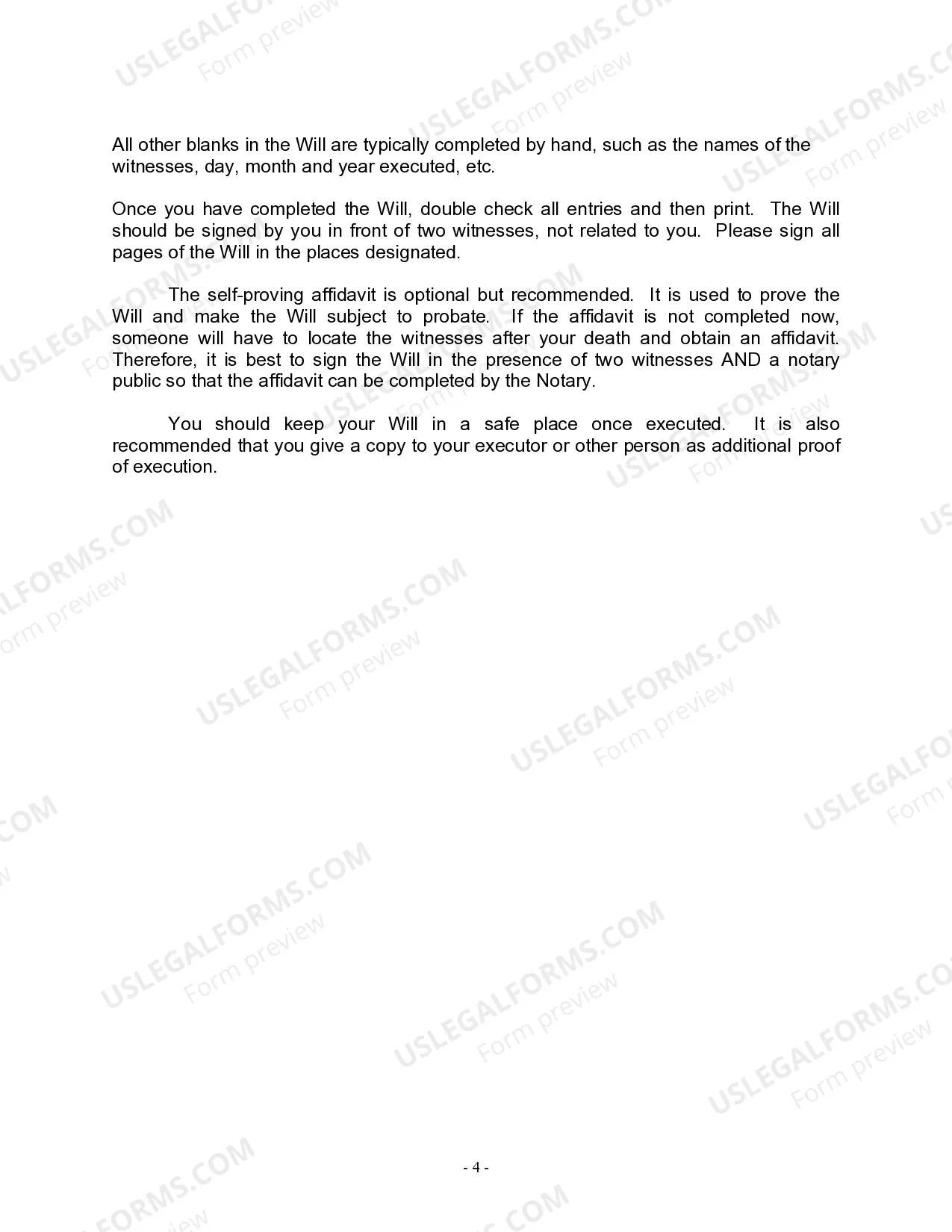 Preview Last Will for a Widow or Widower with no Children