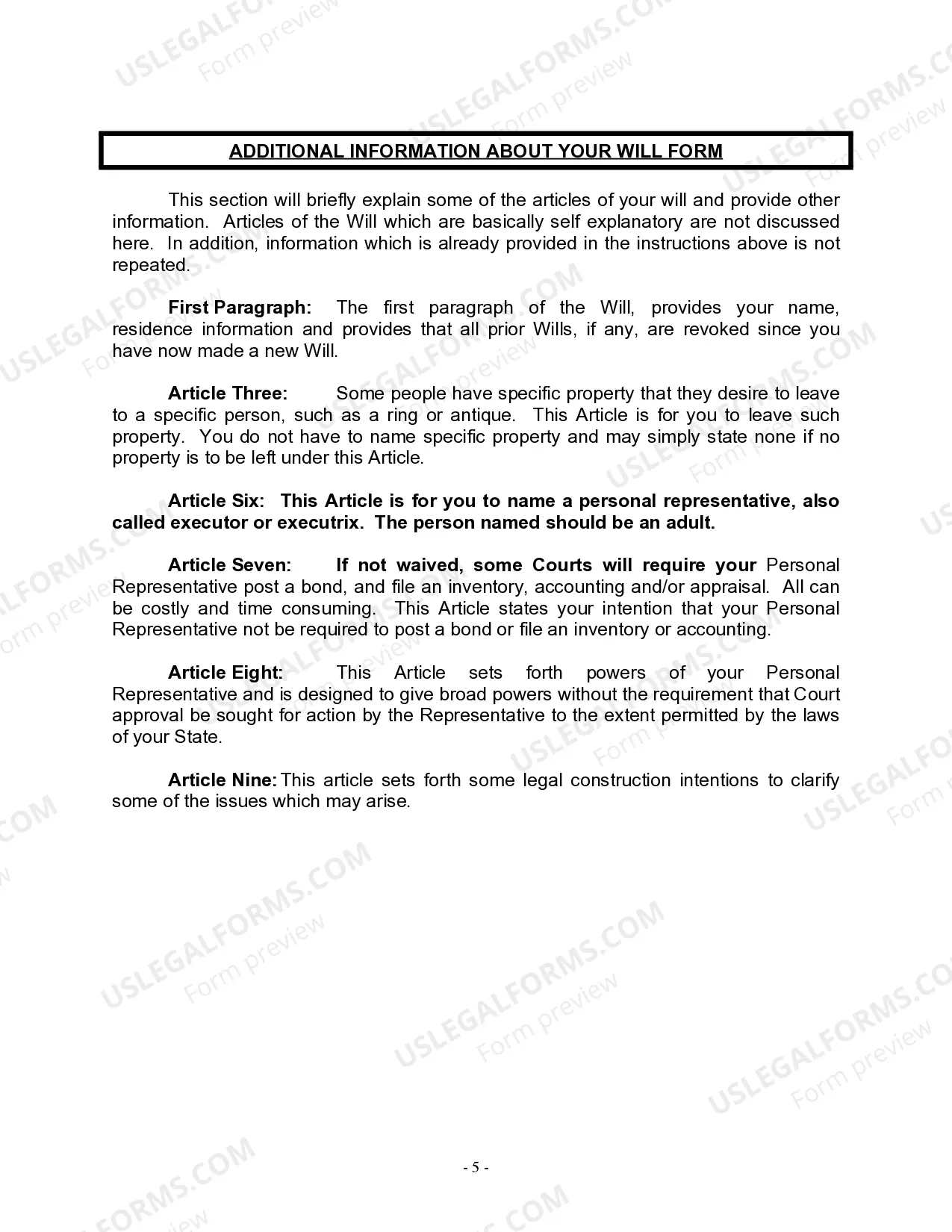 Preview Last Will for a Widow or Widower with no Children