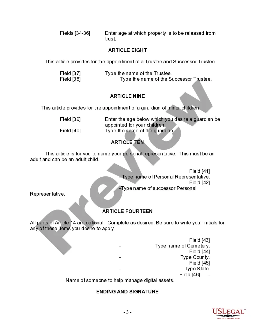 Preview Last Will and Testament for a Widow or Widower with Adult and Minor Children