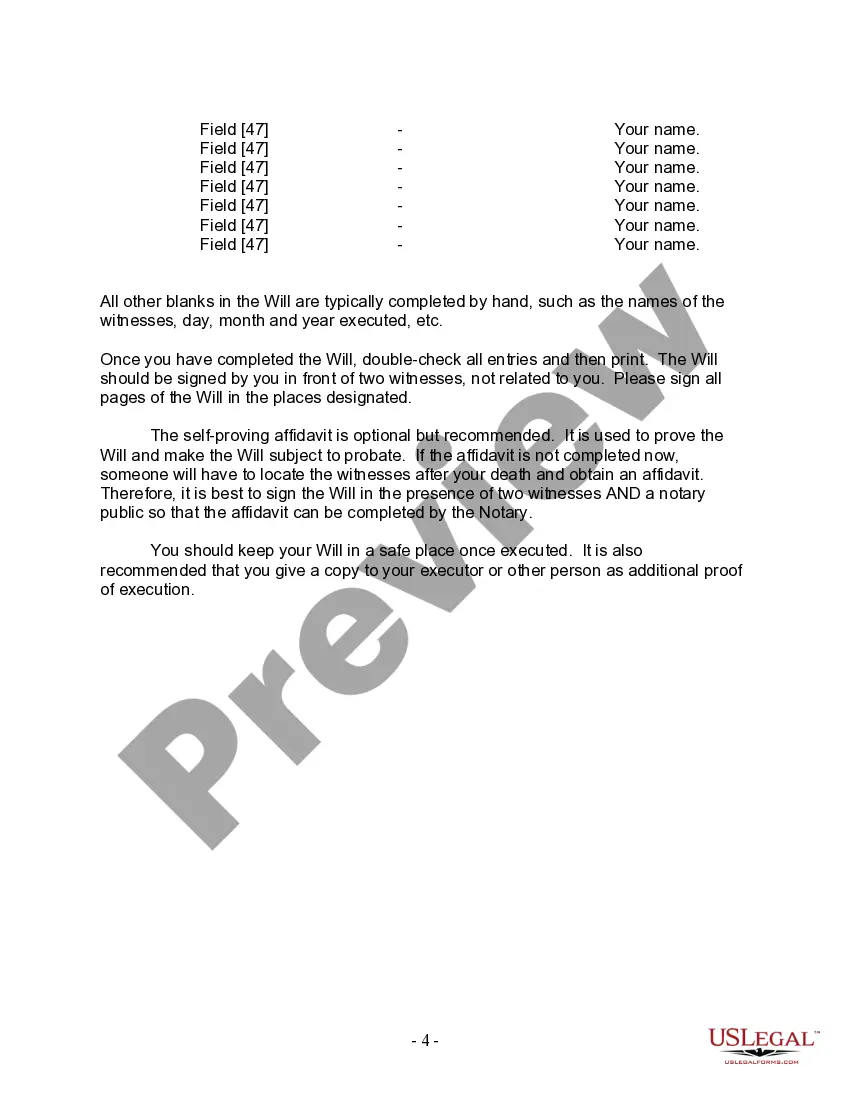 Preview Last Will and Testament for a Widow or Widower with Adult and Minor Children