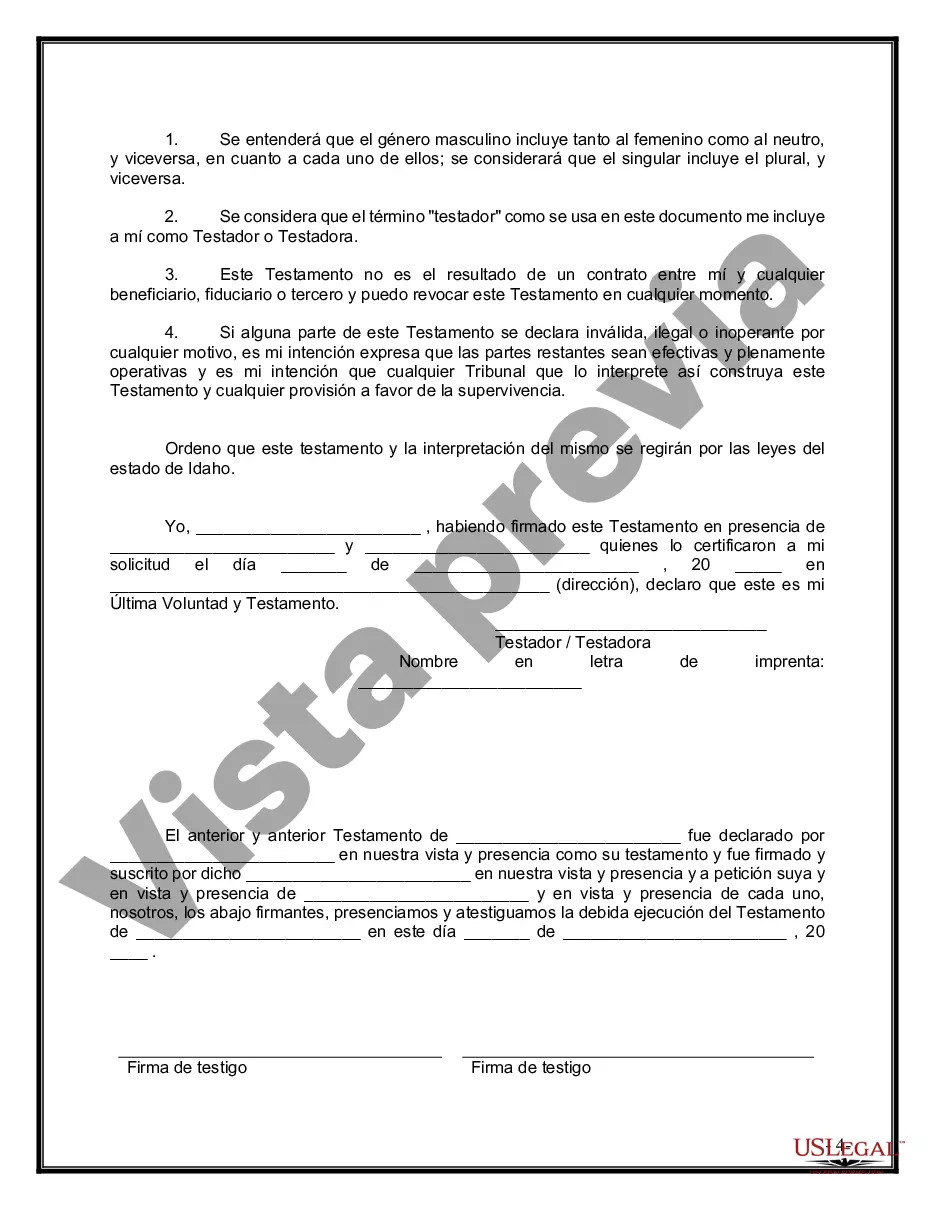 Preview Último testamento legal y formulario de testamento con todos los bienes en fideicomiso llamado testamento invertido