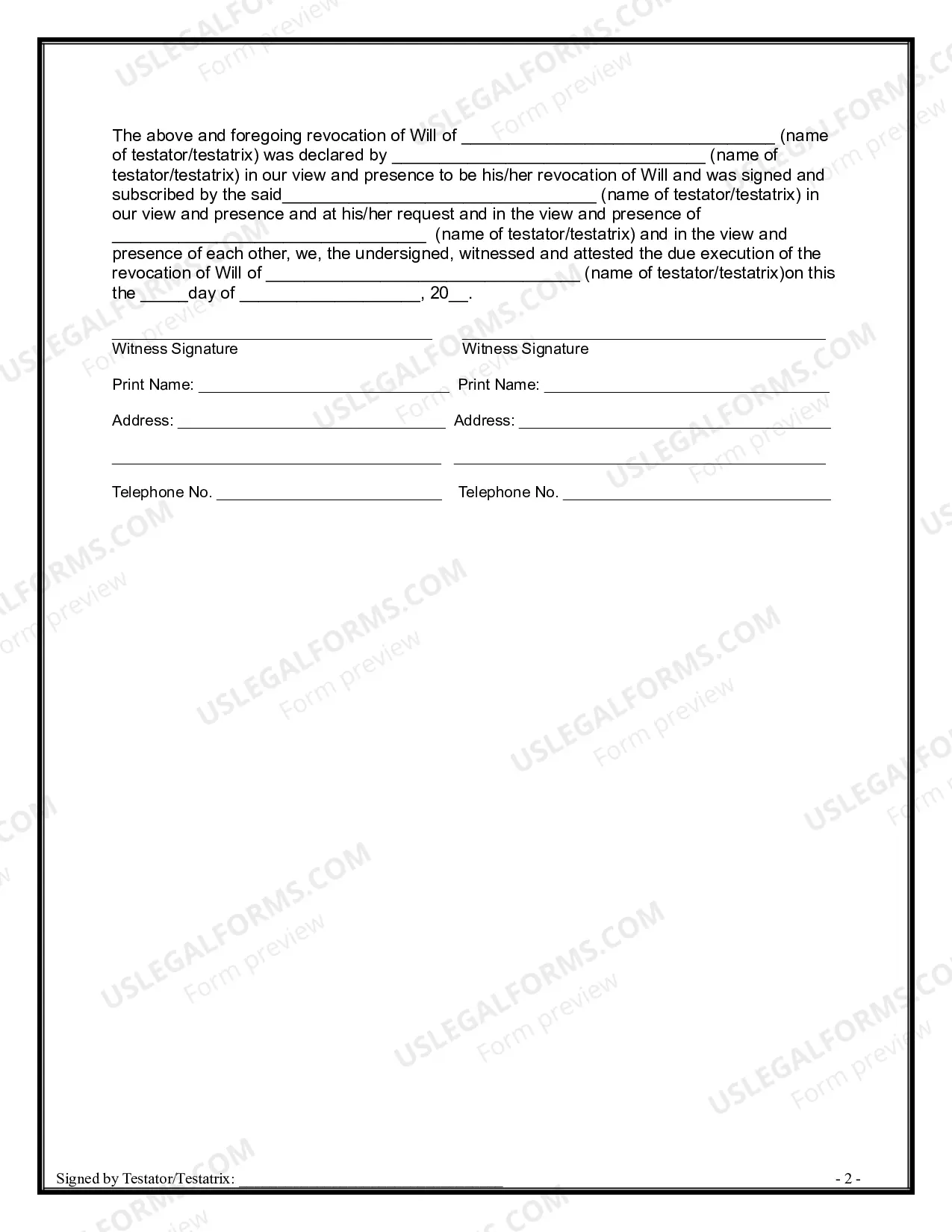 Preview Written Revocation of Will