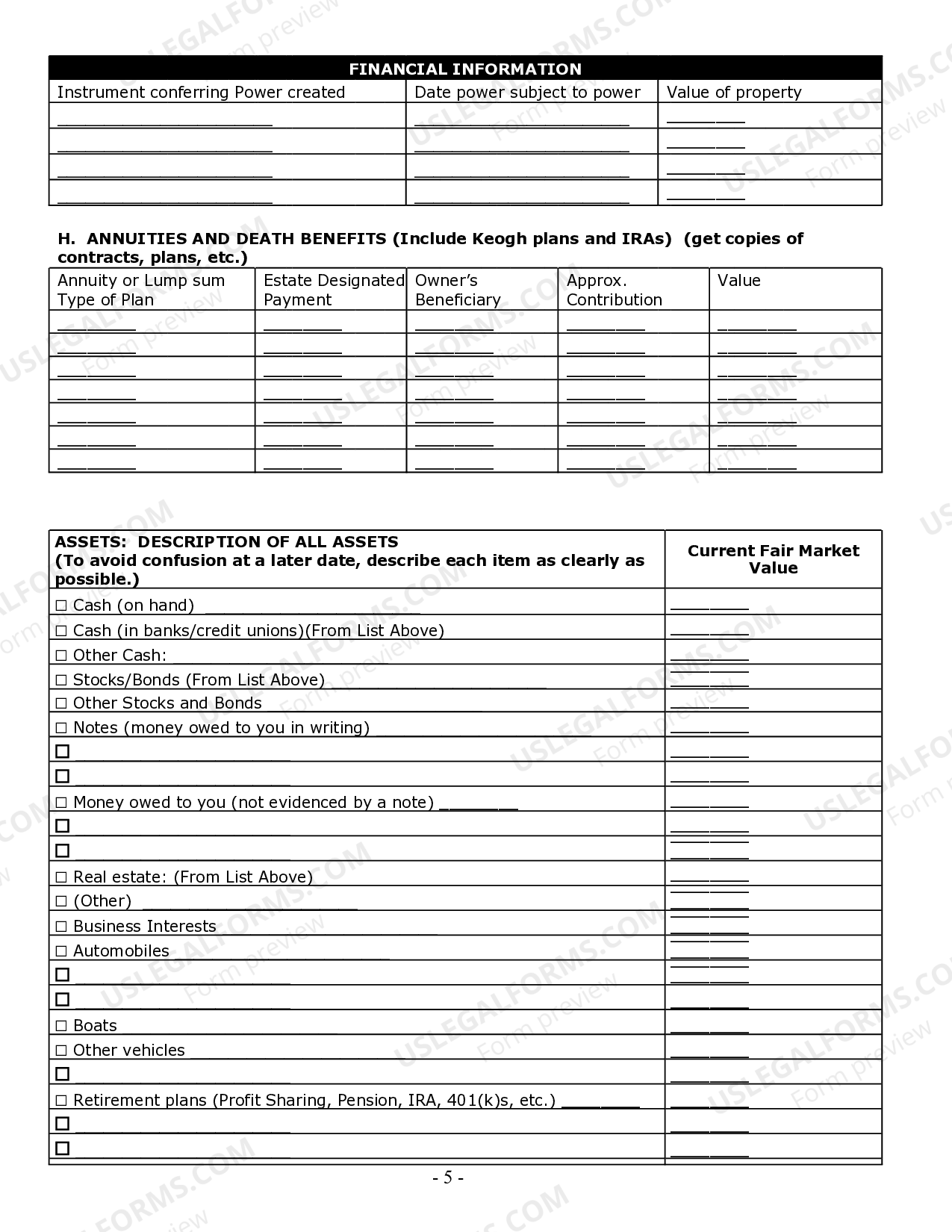 Idaho Estate Planning Questionnaire and Worksheets Planning Your
