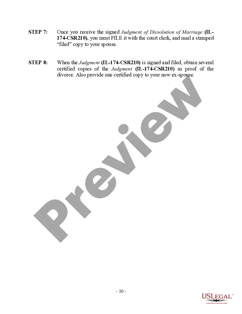Preview Illinois No-Fault Uncontested Agreed Divorce Package for Dissolution of Marriage with Adult Children and with or without Property and Debts