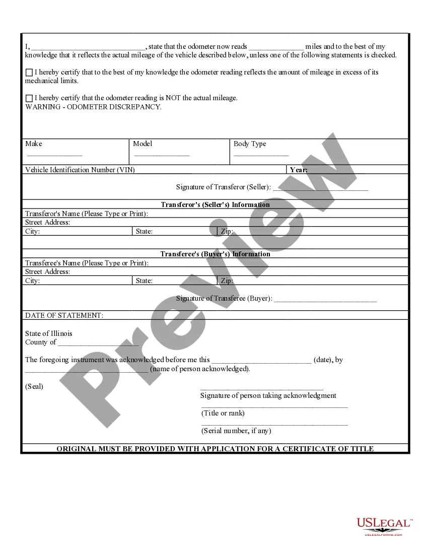 Preview Bill of Sale of Automobile and Odometer Statement for As-Is Sale