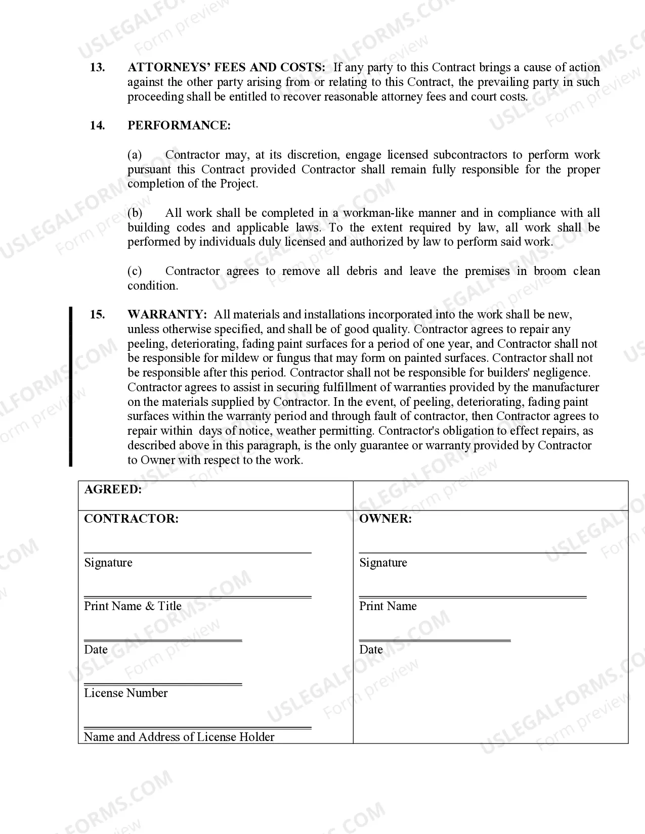 Preview Painting Contract for Contractor