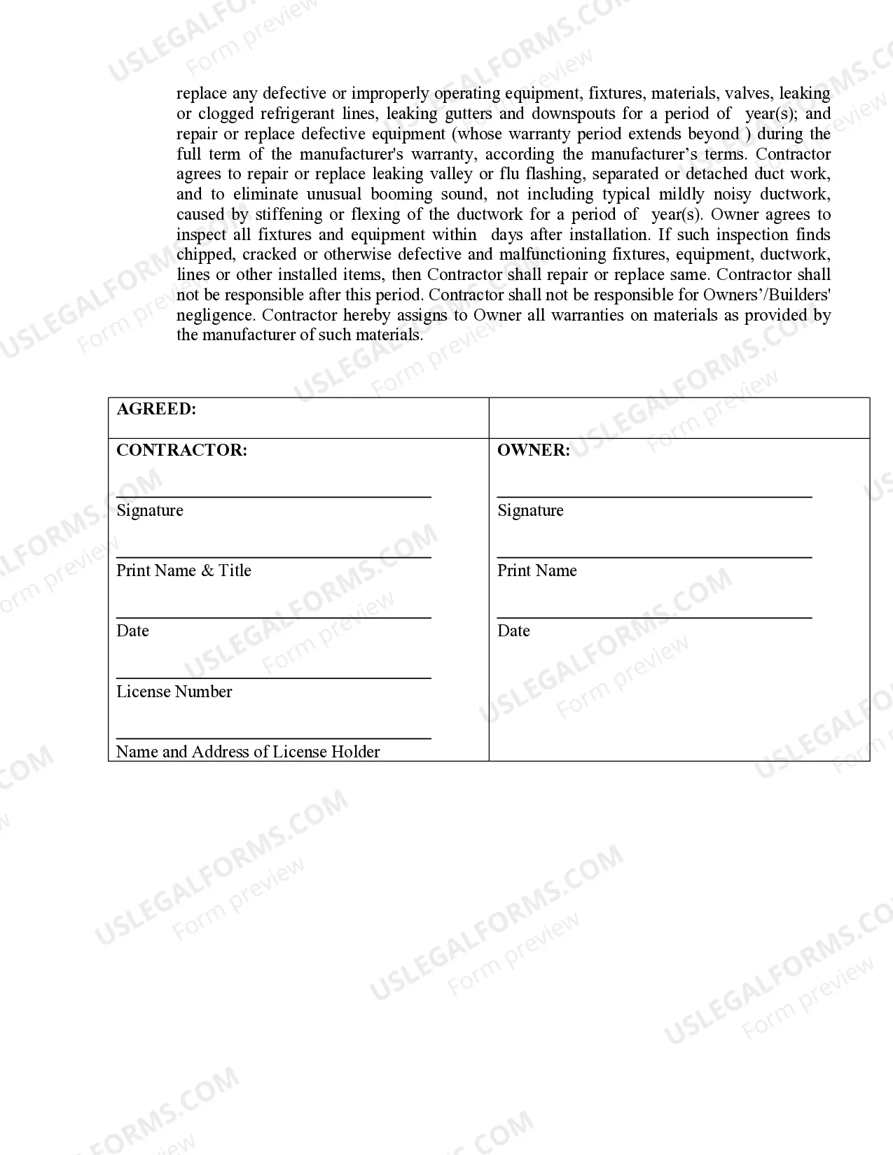 Preview HVAC Contract for Contractor