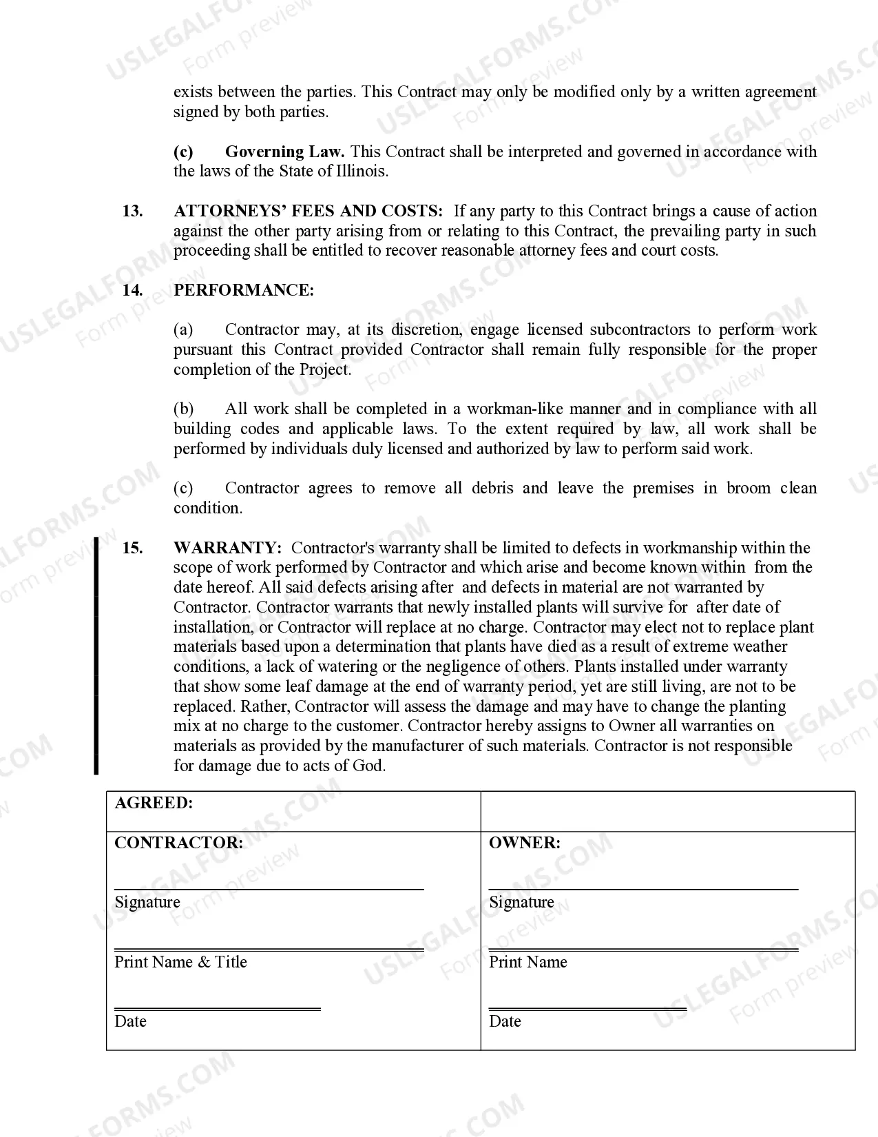 Preview Landscape Contract for Contractor