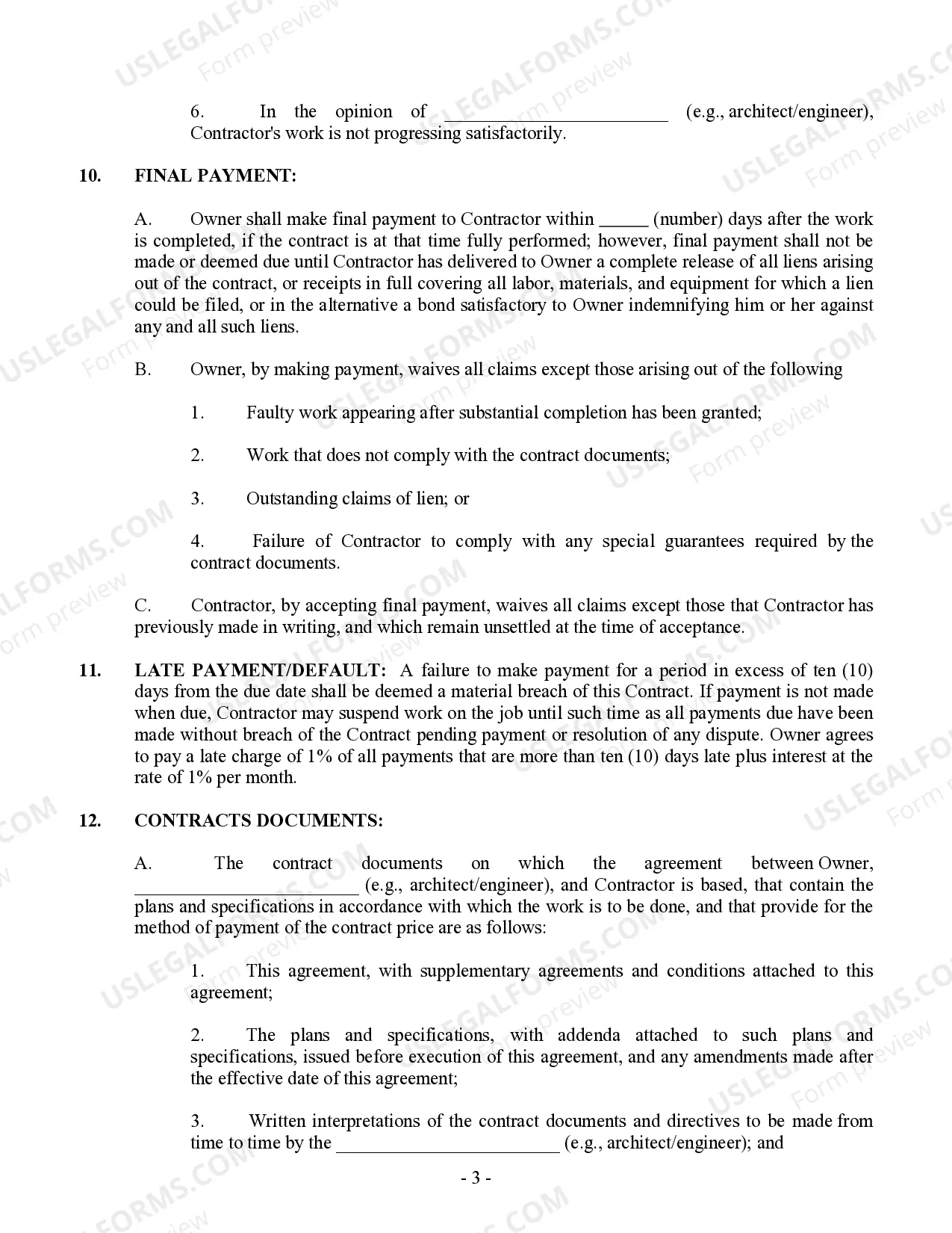 Preview Commercial Contract for Contractor