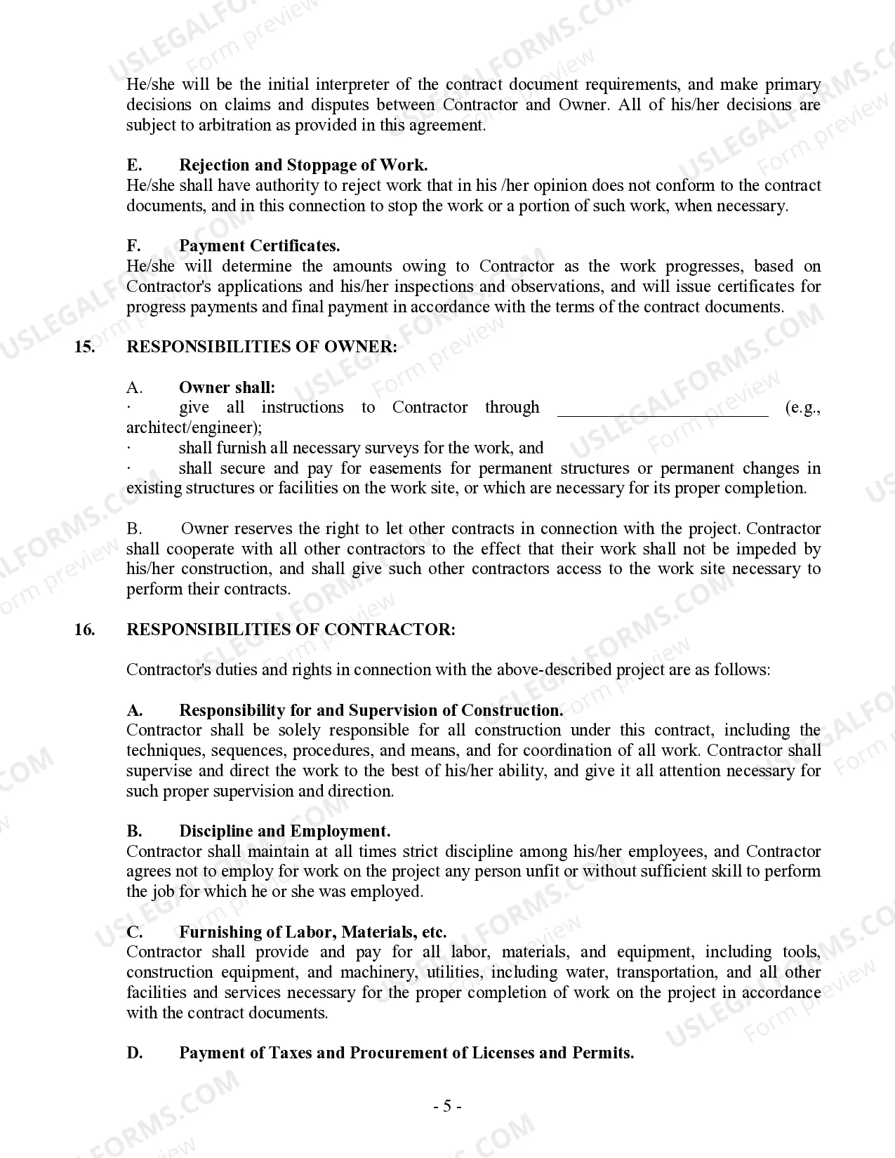 Preview Commercial Contract for Contractor