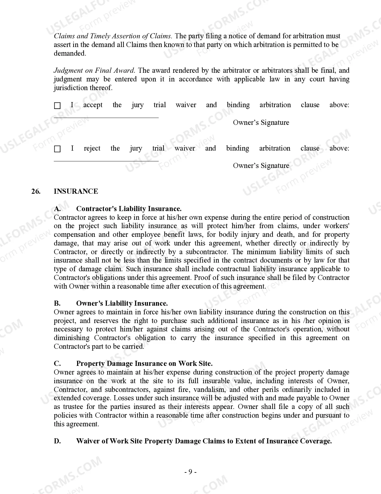 Preview Commercial Contract for Contractor