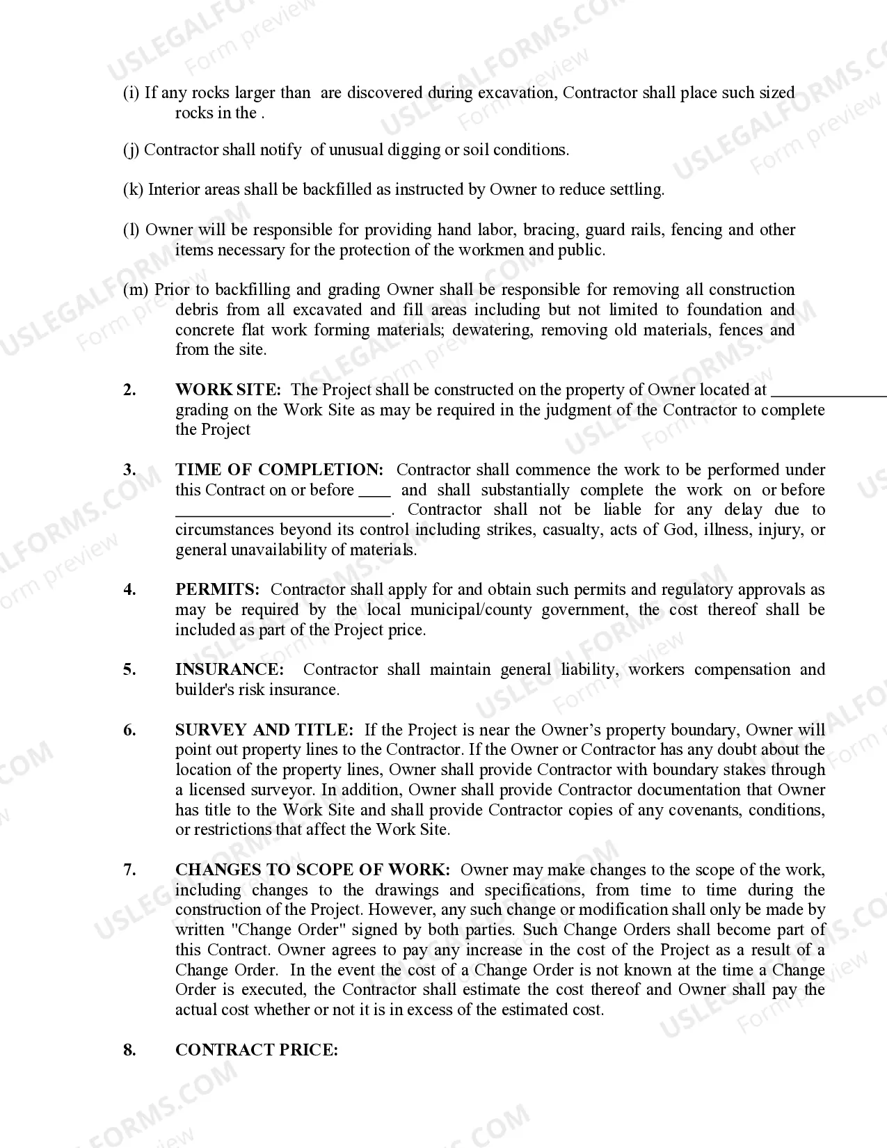 Preview Excavator Contract for Contractor