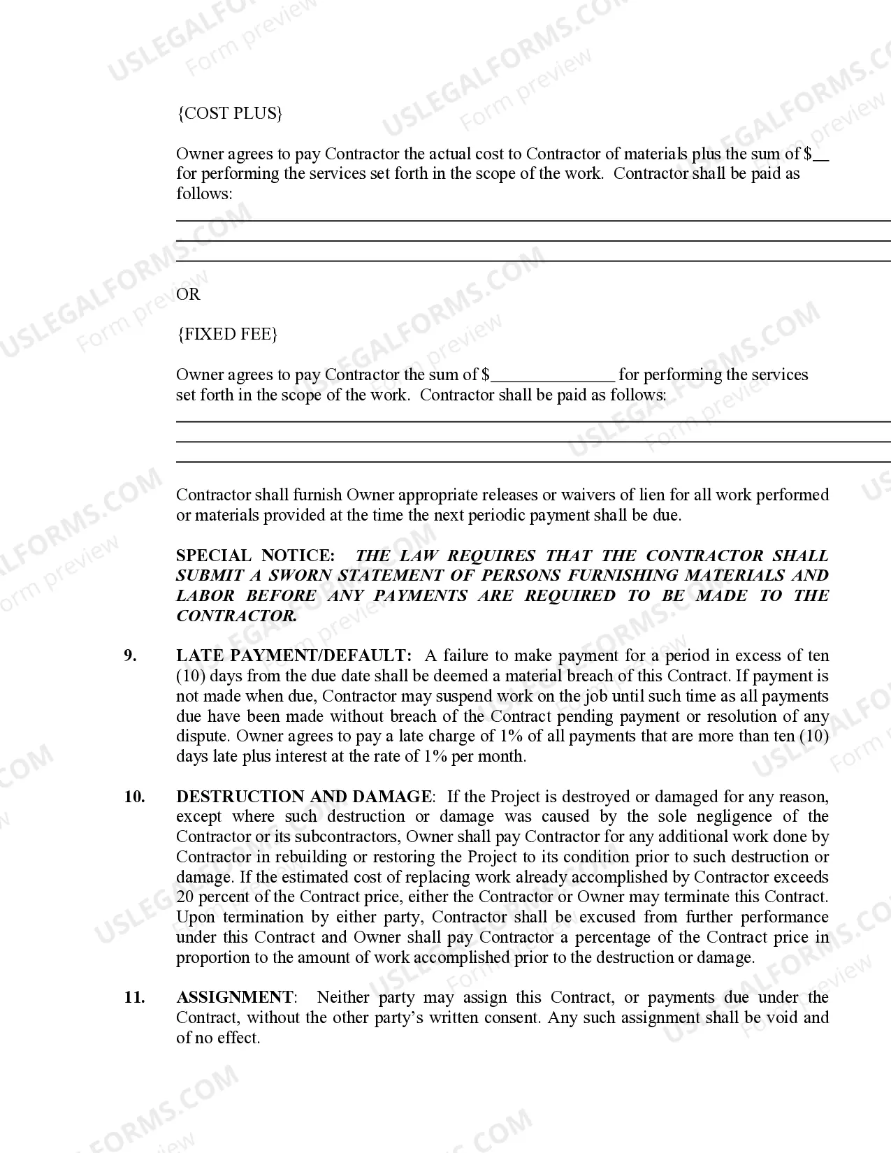 Preview Excavator Contract for Contractor
