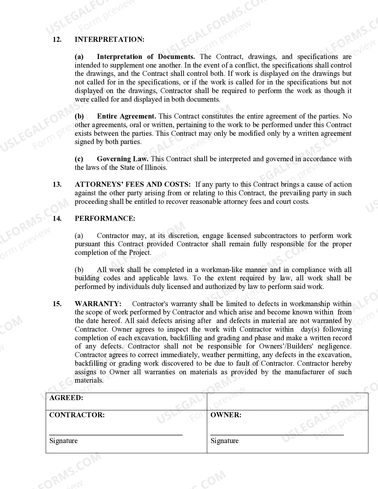 Preview Excavator Contract for Contractor