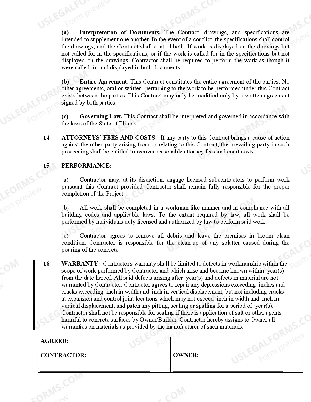 Preview Concrete Mason Contract for Contractor