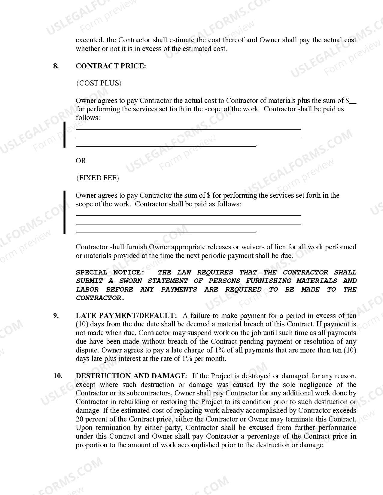 Preview Security Contract for Contractor