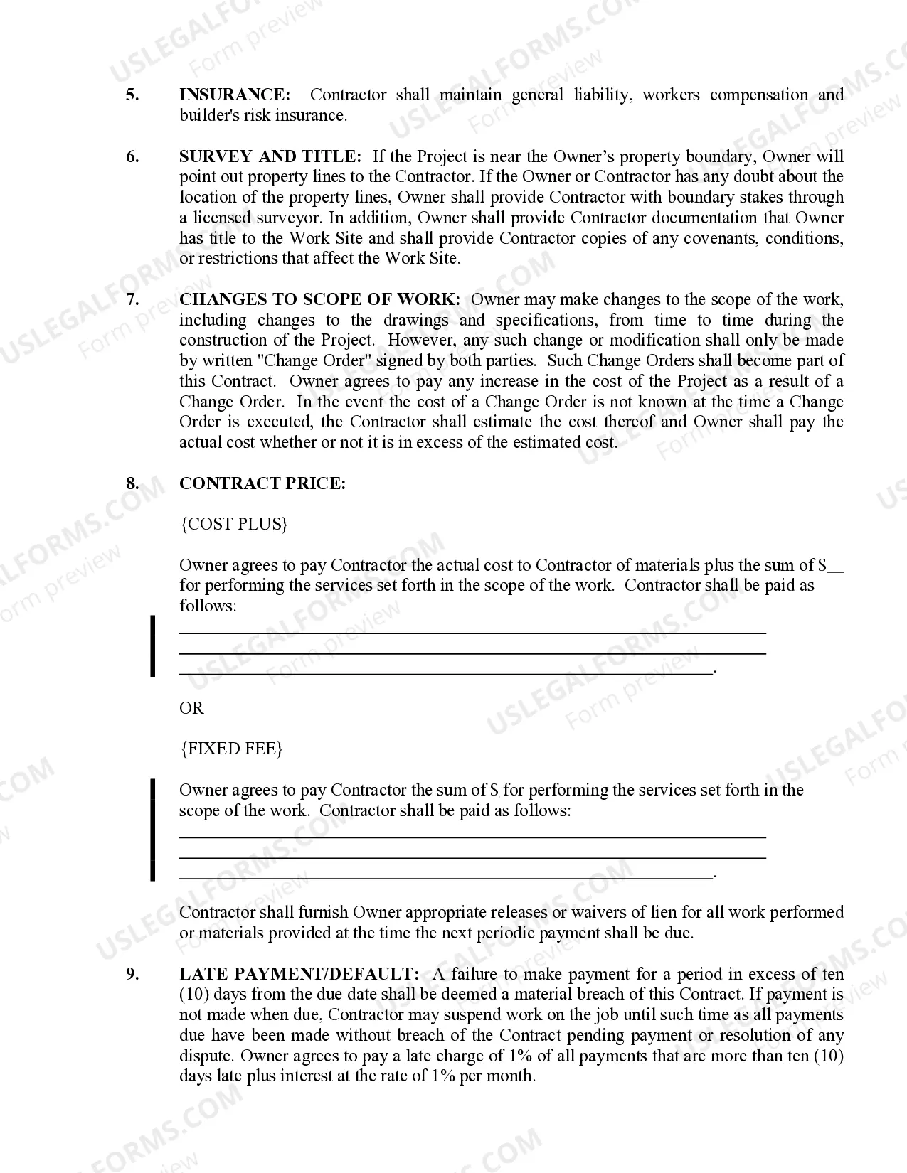 Preview Insulation Contract for Contractor