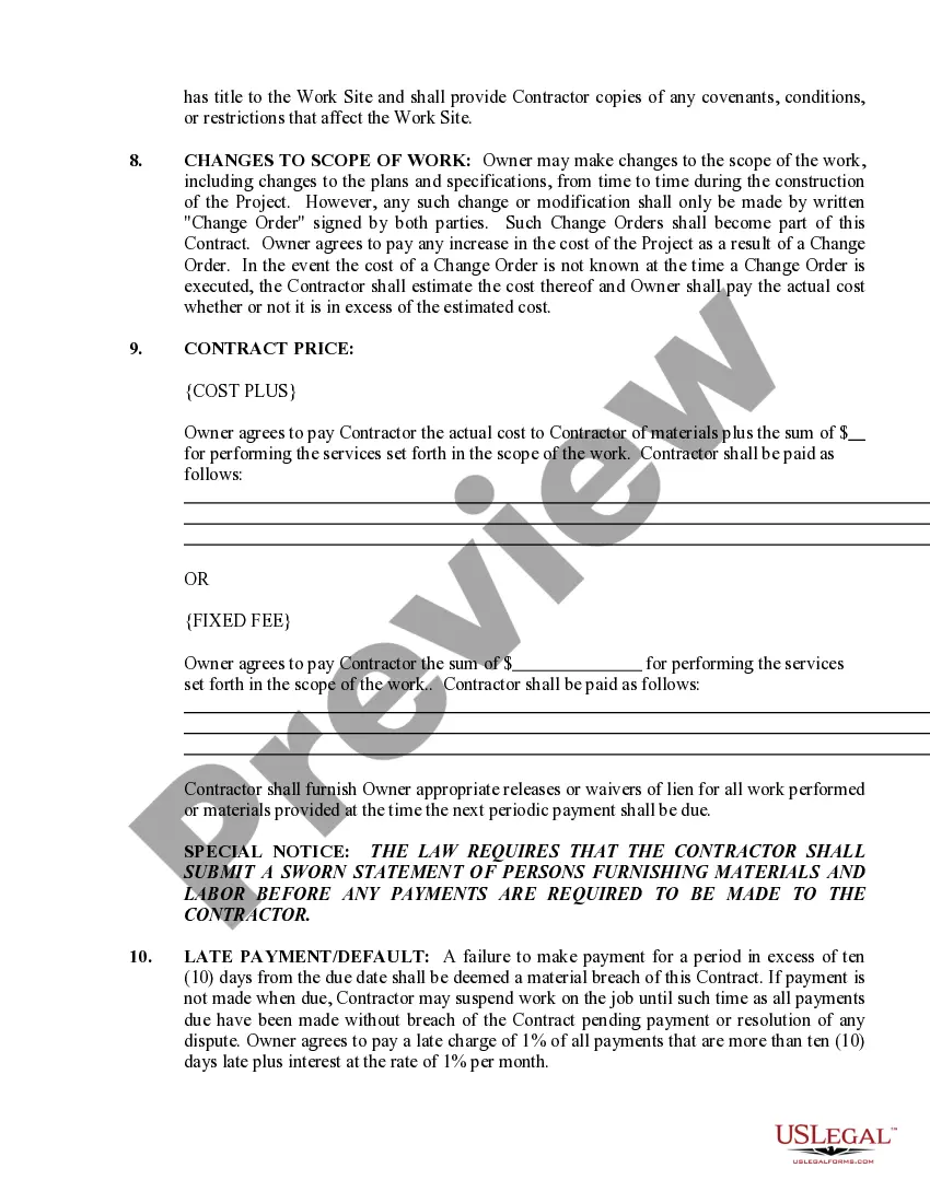 Preview Site Work Contract for Contractor
