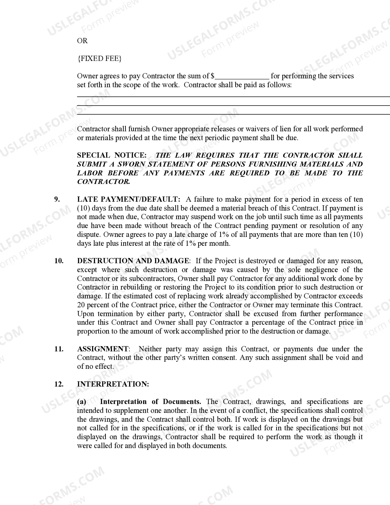 Preview Siding Contract for Contractor