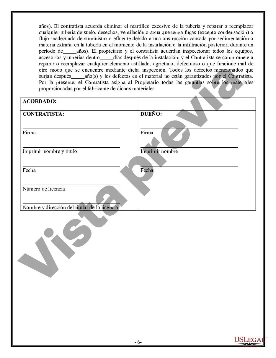 Preview Contrato de plomería para contratista