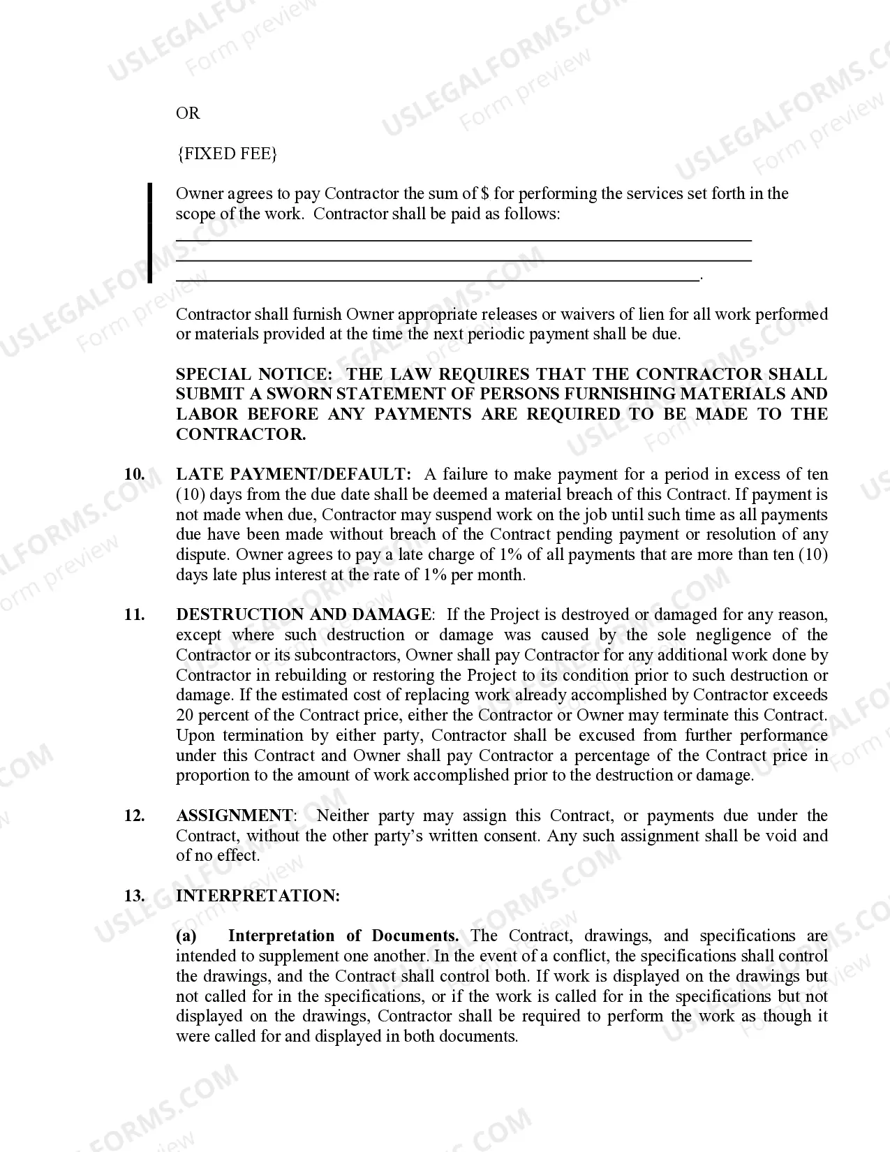 Preview Plumbing Contract for Contractor