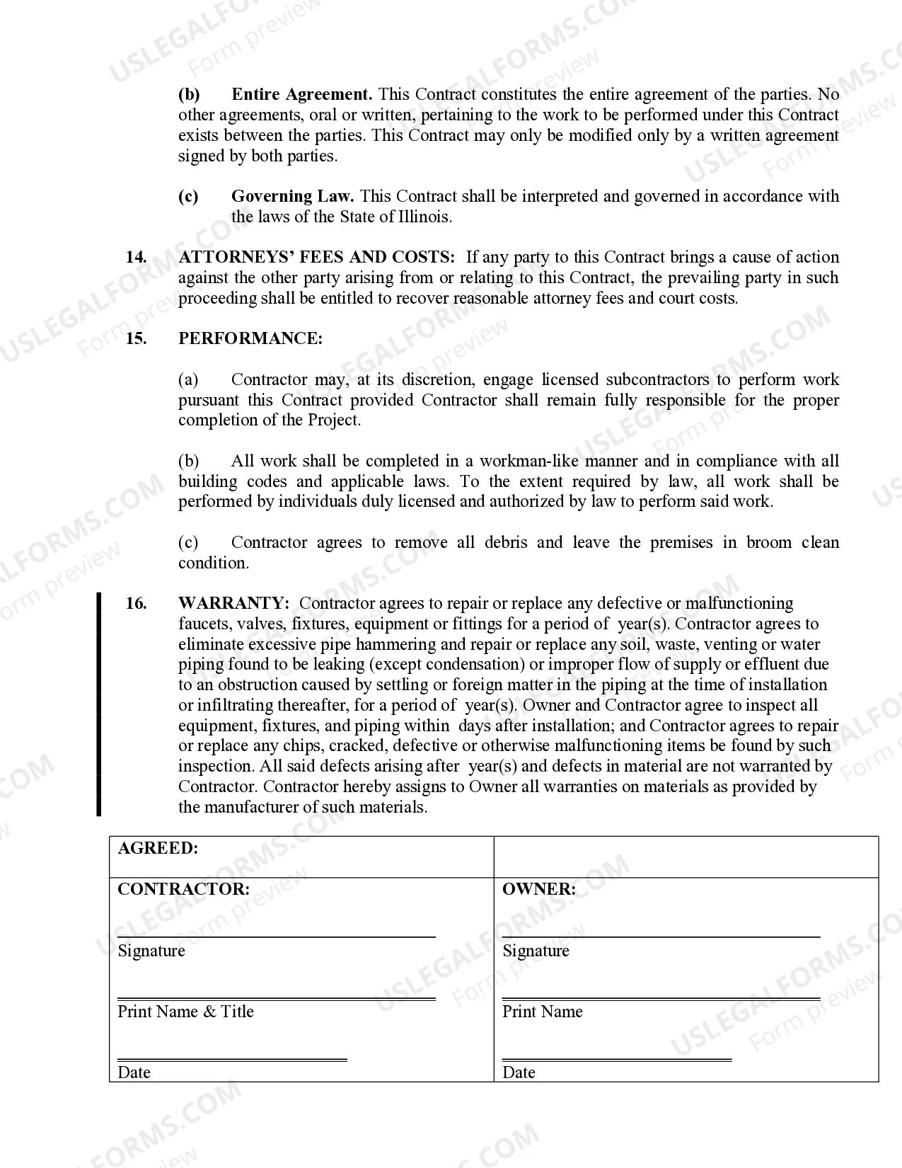 Preview Plumbing Contract for Contractor