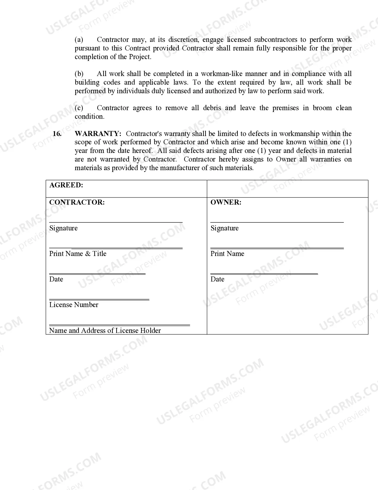 Preview Brick Mason Contract for Contractor